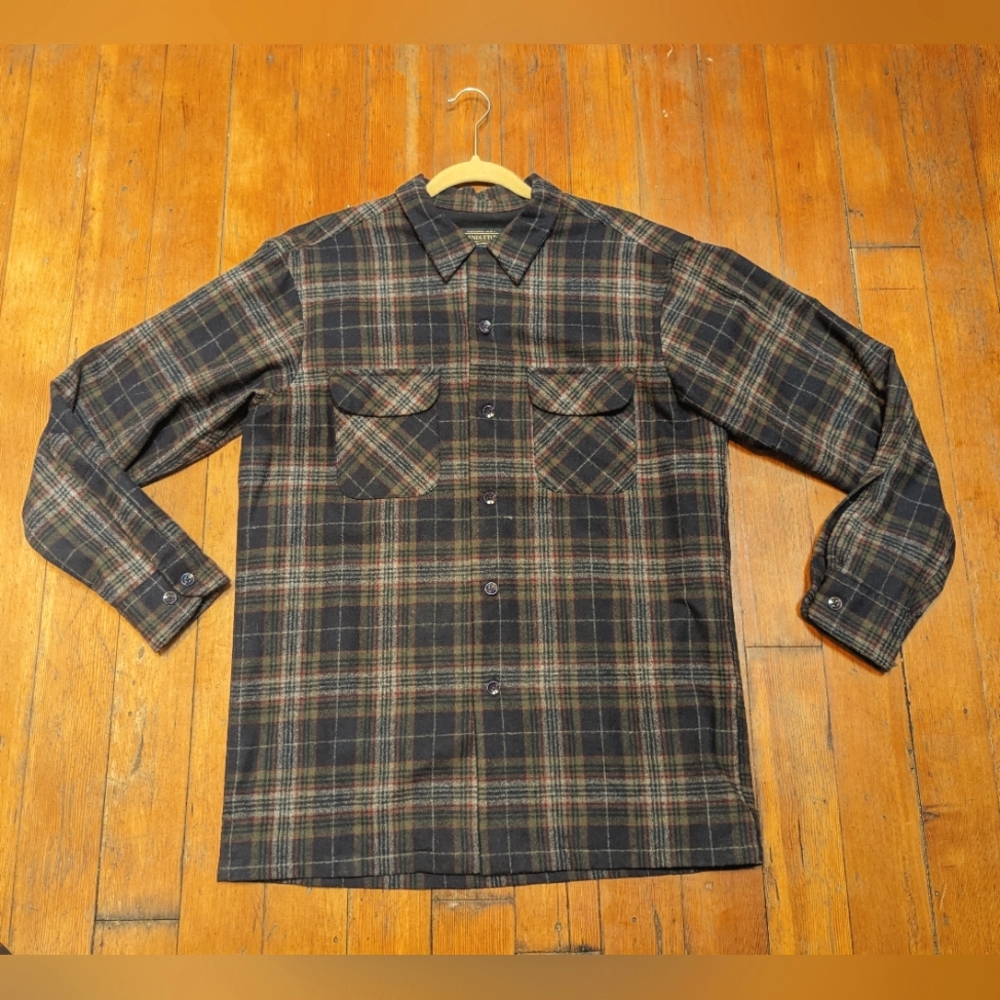 Pendleton Original Board Shirt, Medium, Navy with grey, red, yellow pattern